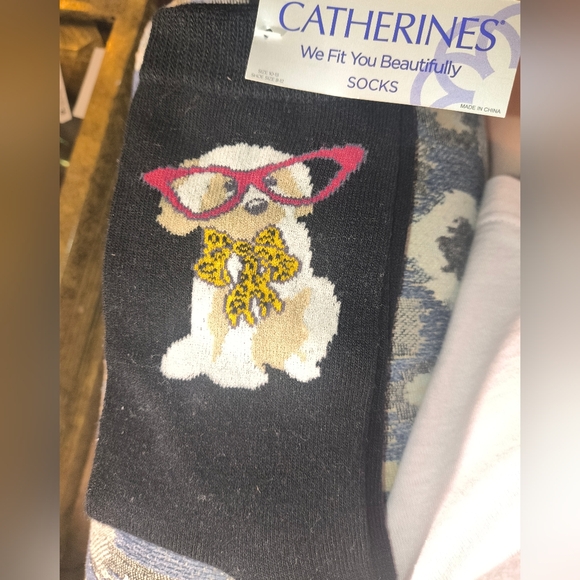 Catherines Accessories - Catherines Black Socks with Pink Glasses Dog